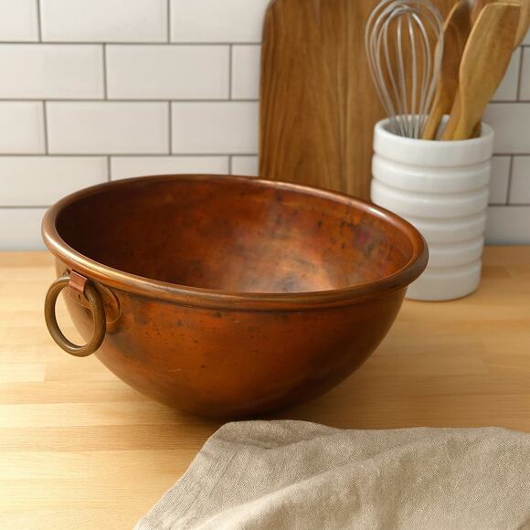Vintage French Copper Mixing Bowl Pastry Chef Round Bottom 10” Rolled Rim Heavy - Picture 4 of 16